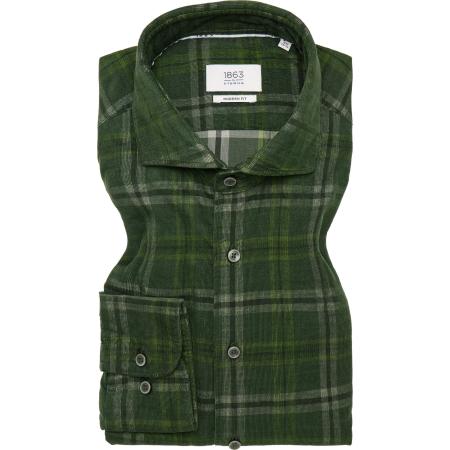 ETERNA 1863 ribfluwelen overhemd lichtgrijs, Ruit