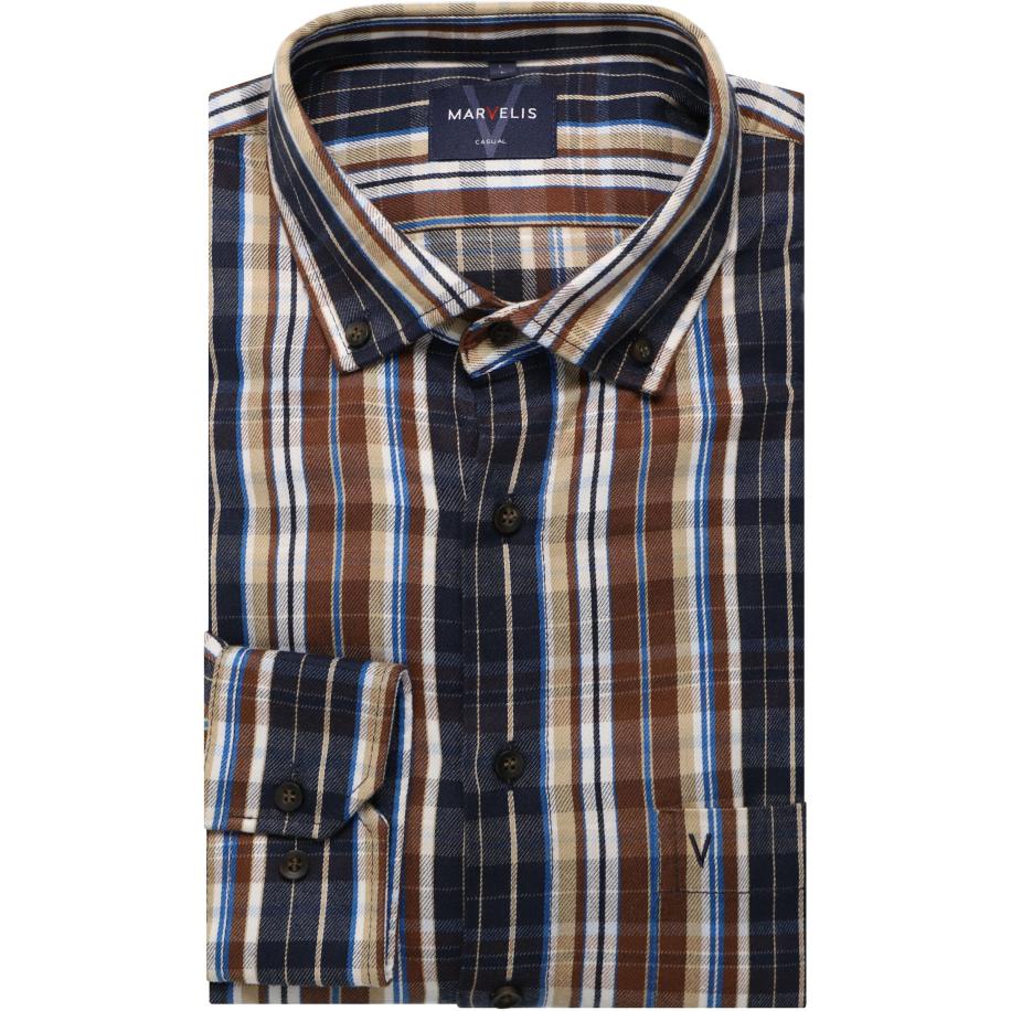 Marvelis Casual Flanellen Overhemd bruin, Ruit Bruin