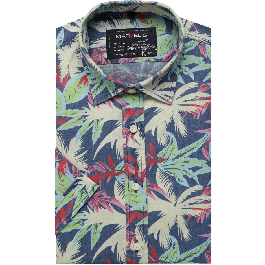 Marvelis Casual Overhemd Korte mouw groen/blauw Multicolor