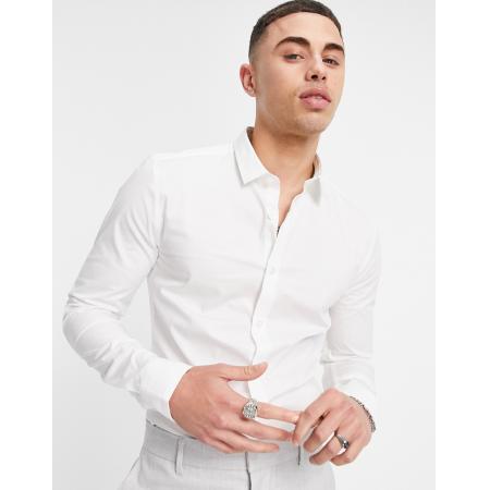 New Look - Muscle-fit poplin overhemd met lange mouwen in wit