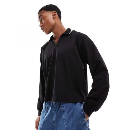 ASOS DESIGN - Recht oversized polo met kraagje met een gekleurd randje in zwart