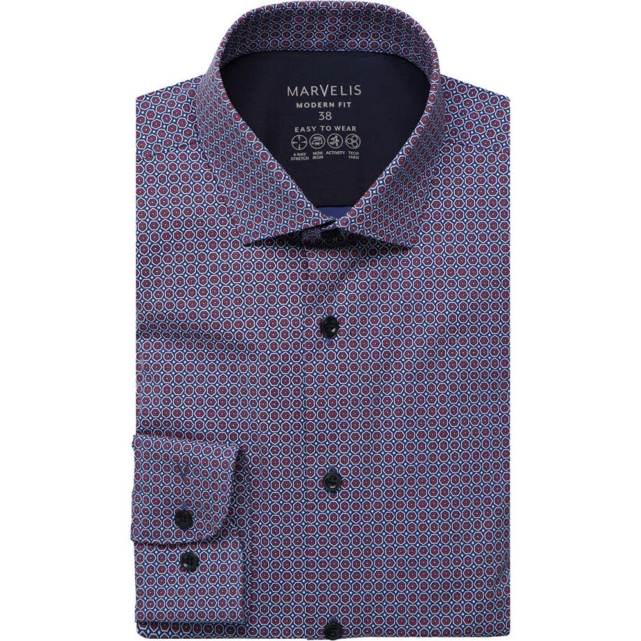 Marvelis Performance Overhemd blauw, Bedrukt Blauw