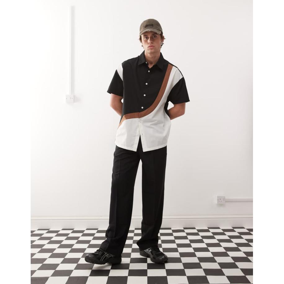 COLLUSION - Gesplitst overhemd met korte mouwen in multi-Zwart Zwart