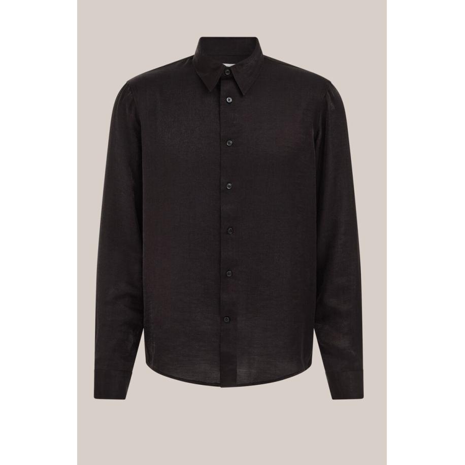 WE Fashion Heren regular fit overhemd met glittergaren - Regular fit - Zwart - Viscose - Maat: XS Zwart