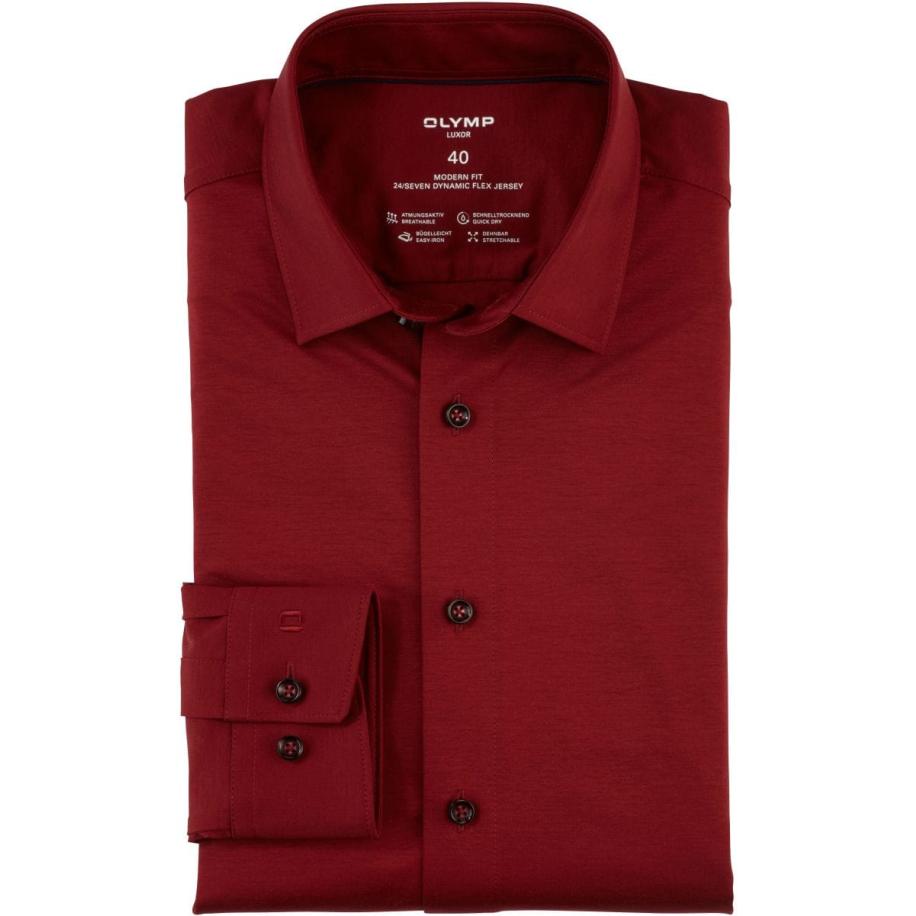 OLYMP Luxor 24/Seven Jersey shirt donkerrood, Effen Rood