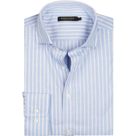 Steppin' Out Overhemd Streep Lichtblauw Rood