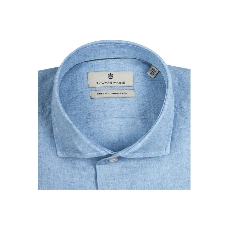 Thomas Maine Linnen Overhemd lichtblauw, Effen Blauw