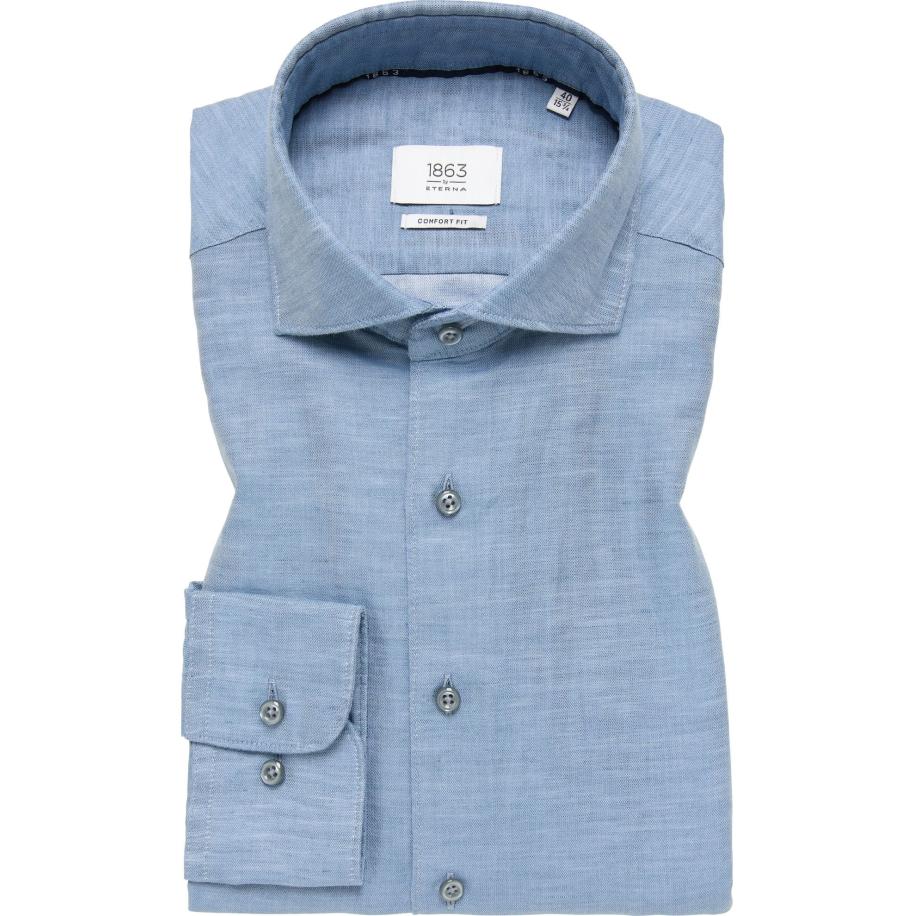 ETERNA 1863 Linnen Overhemd blauw, Effen Blauw