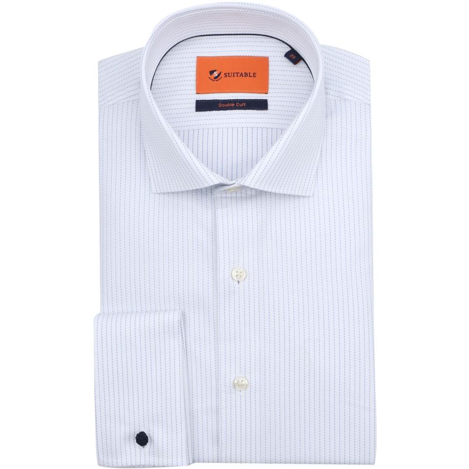 Suitable Overhemd Twill Dubbel Manchet Print Wit Wit