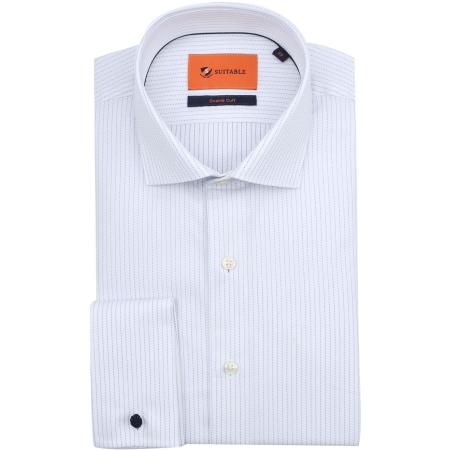 Suitable Overhemd Twill Dubbel Manchet Print Wit