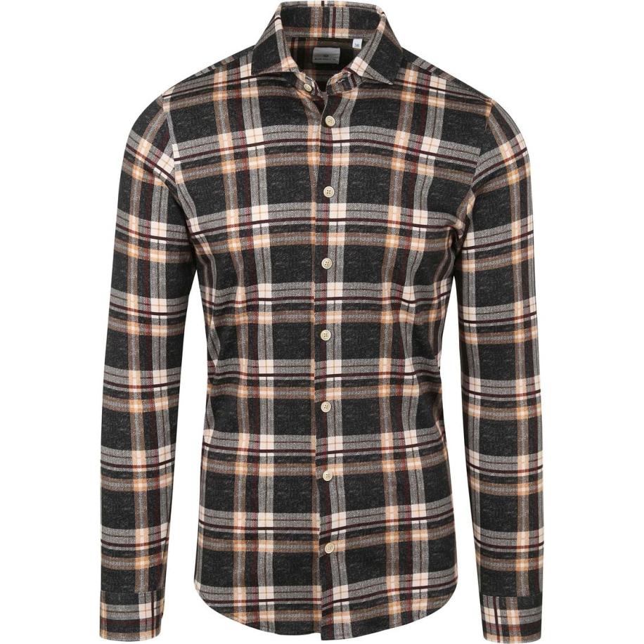 Blue Industry Overhemd Ruit Grijs Geel