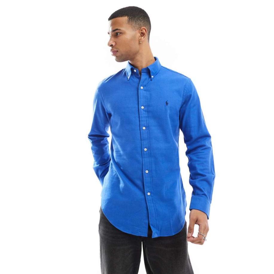 Polo Ralph Lauren - Overhemd van geborsteld twill met logo in gemêleerd middenblauw Blauw