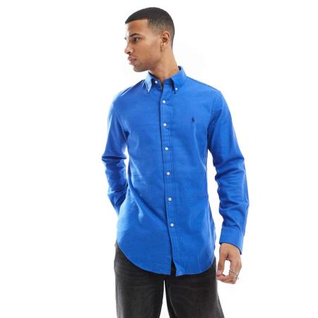 Polo Ralph Lauren - Overhemd van geborsteld twill met logo in gemêleerd middenblauw