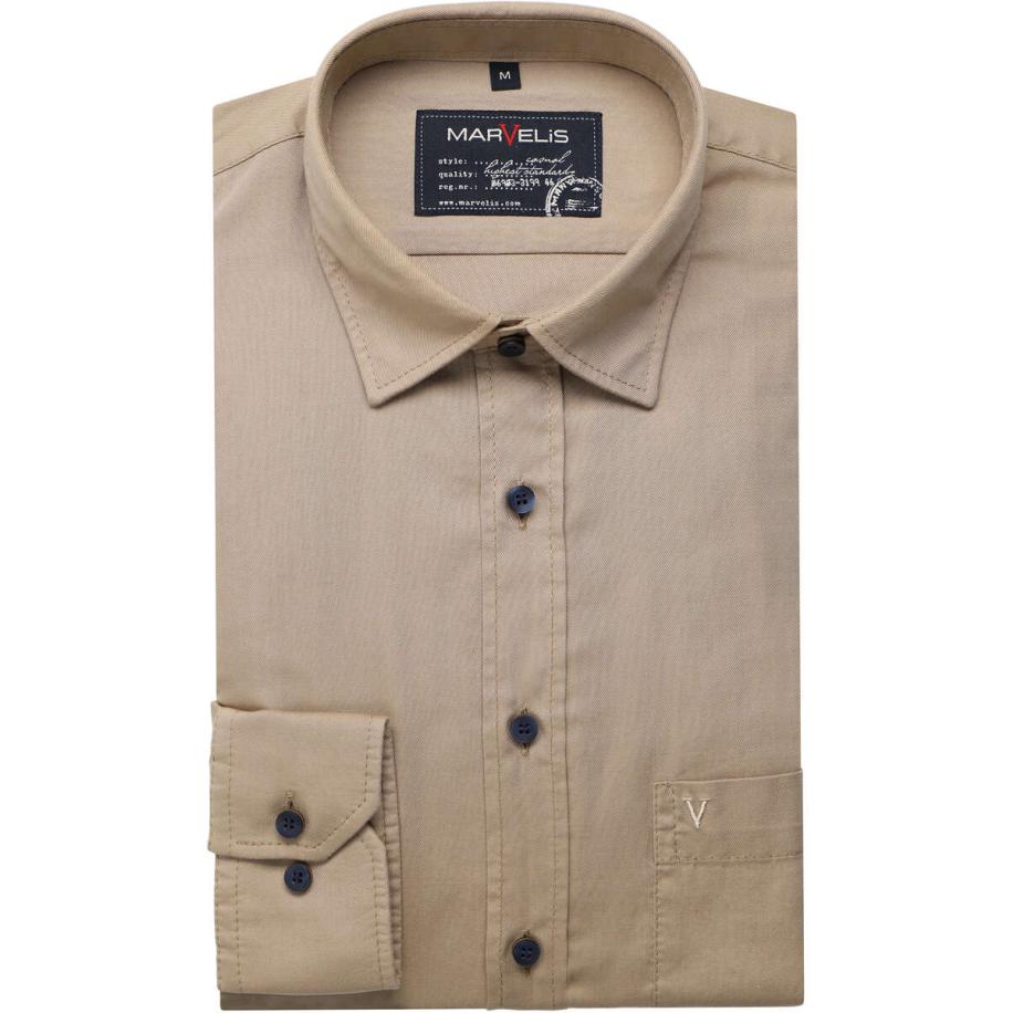 Marvelis Casual Overhemd beige, Effen Bruin