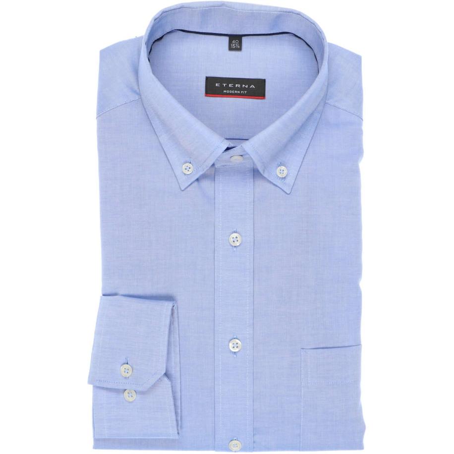 ETERNA Overhemd middenblauw, Effen Blauw
