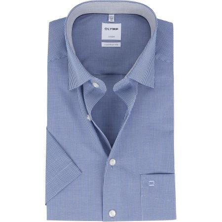 OLYMP Overhemd Luxor Korte Mouw Ruit Royal Blauw