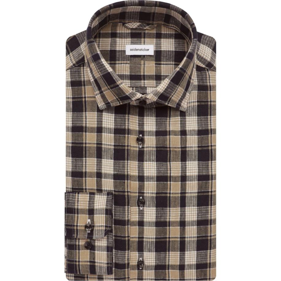 Seidensticker Linnen Overhemd donkerblauw, Ruit Blauw