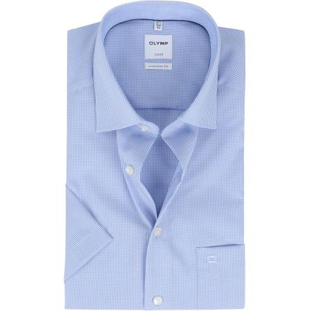 OLYMP Overhemd Luxor Korte Mouw Ruit Blauw