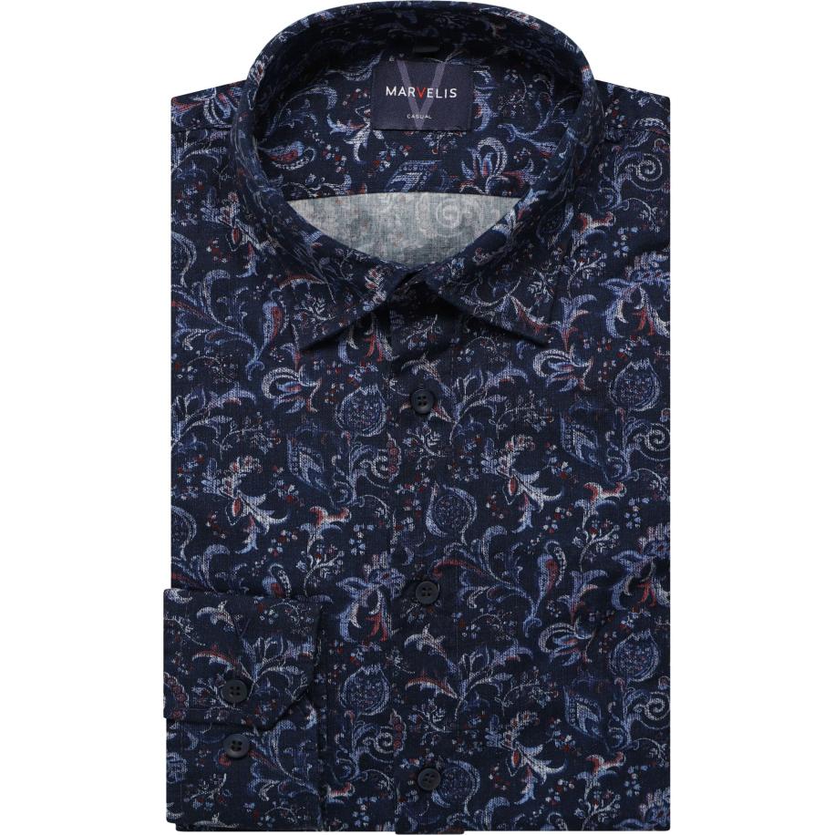 Marvelis Casual Overhemd marine, Bedrukt Blauw