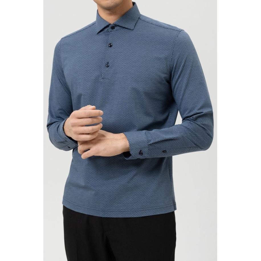 OLYMP No. Six 24/Seven Overhemd blauw, Motief Blauw
