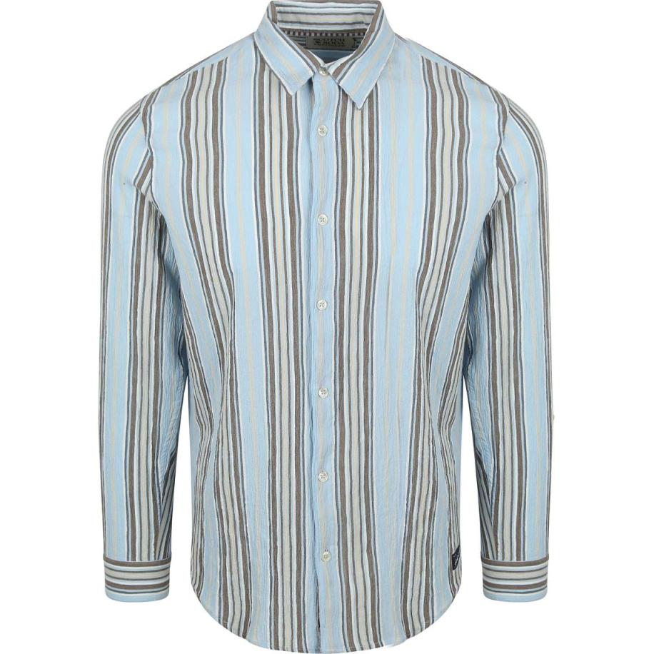 Scotch and Soda Overhemd Crinkled Stripe Lichtblauw Multicolor