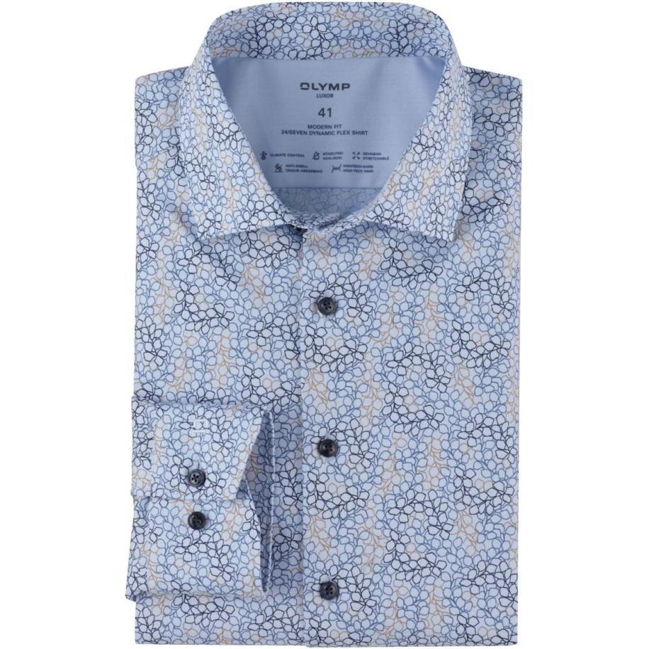 OLYMP Luxor Performance Climate Control Overhemd blauw, Bedrukt Blauw