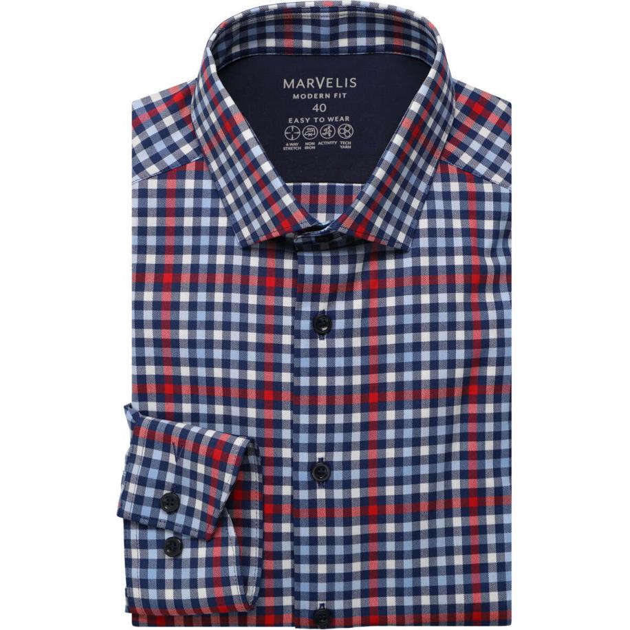 Marvelis Performance Overhemd rood, Ruit Rood
