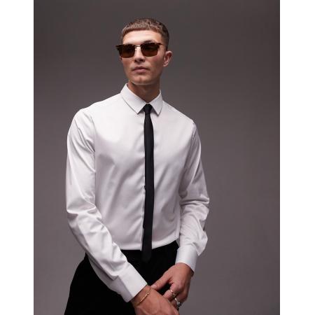 Topman - Net smal overhemd van satinet met lange mouwen in wit