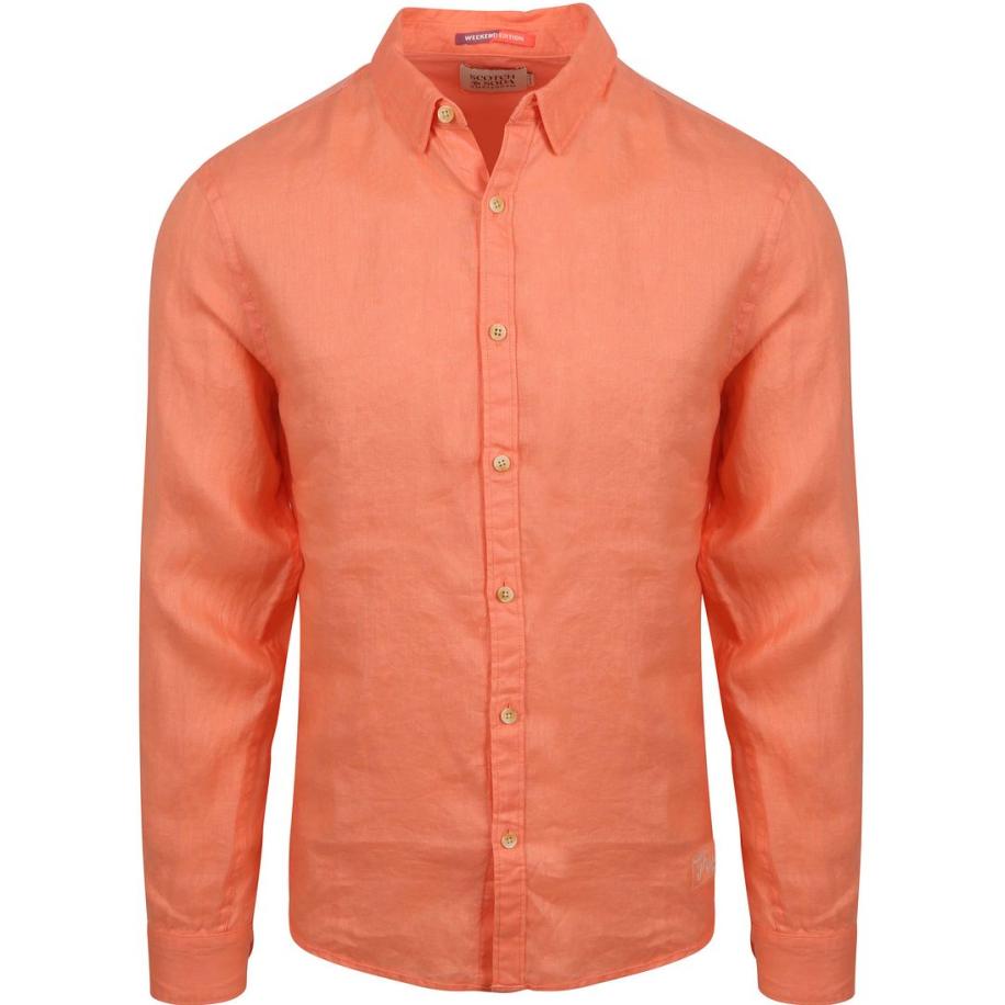 Scotch and Soda Linnen Overhemd Zalm Oranje