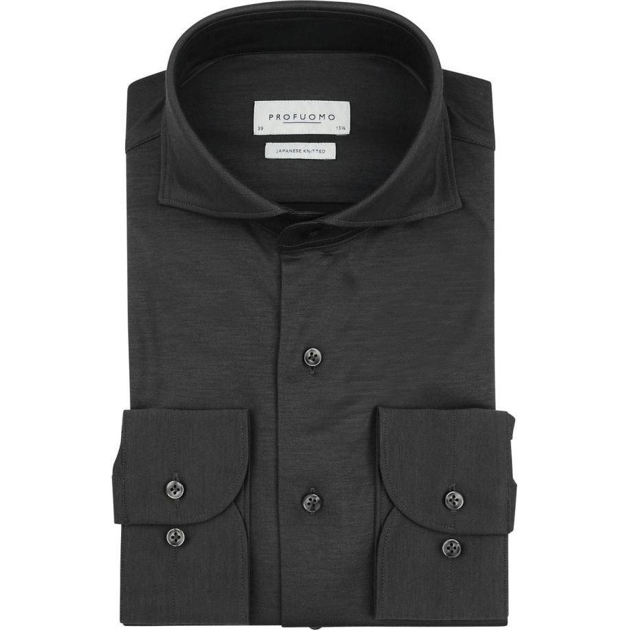 Profuomo Japanese Knitted Overhemd Antraciet Grijs