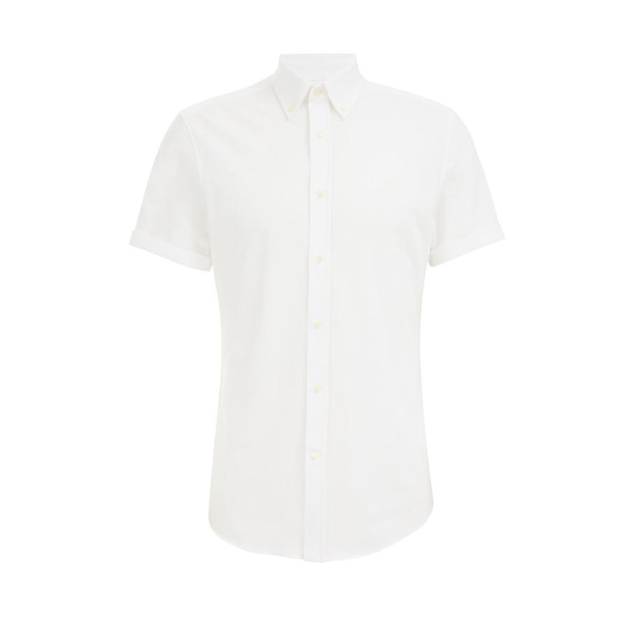 Fundamentals heren piquejersey overhemd met stretch - Slim Fit - Wit - Katoen - Maat: XL Wit