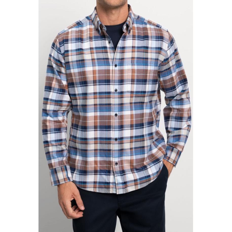 OLYMP Casual Flanellen Overhemd marine, Ruit Blauw