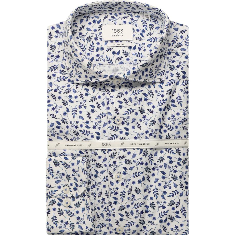 ETERNA 1863 Linnen Overhemd blauw, Bedrukt Blauw