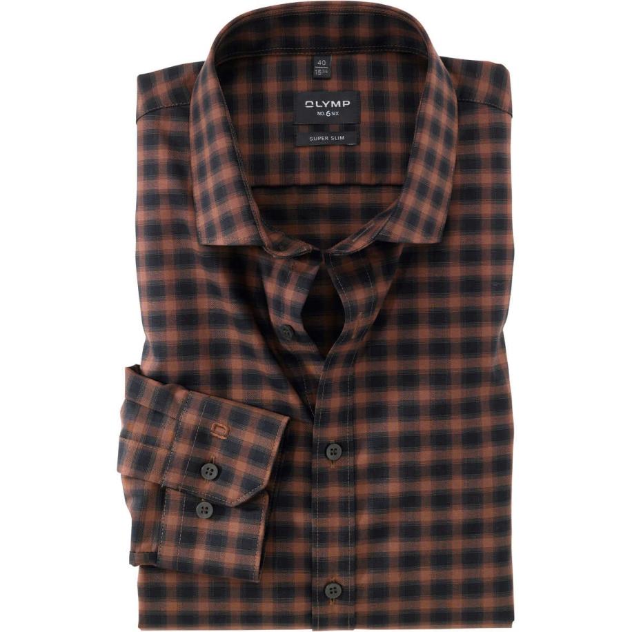 OLYMP No. Six Overhemd bruin/zwart, Ruit Bruin