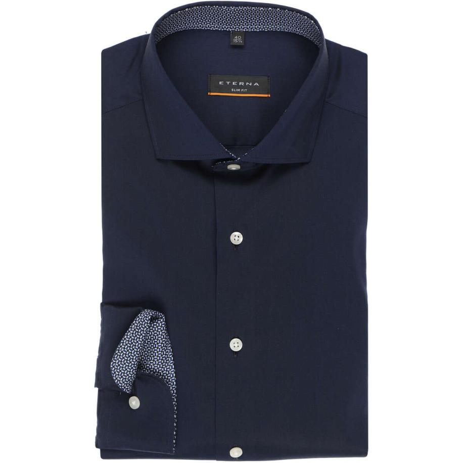 ETERNA Performance Overhemd marine, Effen Blauw