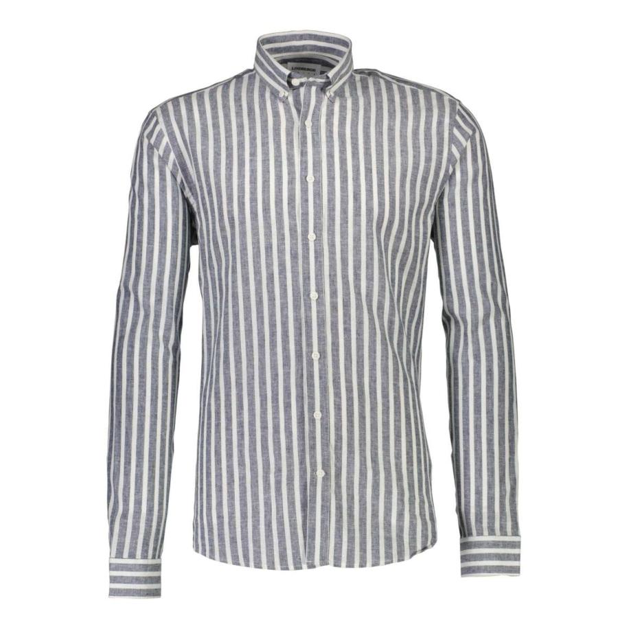 Lindbergh Linnen Overhemd donkerblauw, Gestreept Blauw