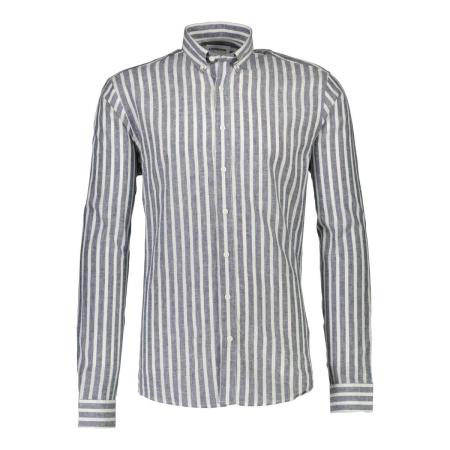 Lindbergh Linnen Overhemd donkerblauw, Gestreept