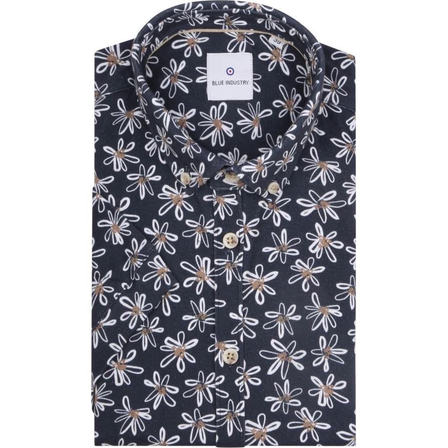 Blue Industry Short Sleeve Overhemd Bloemen Navy Blauw