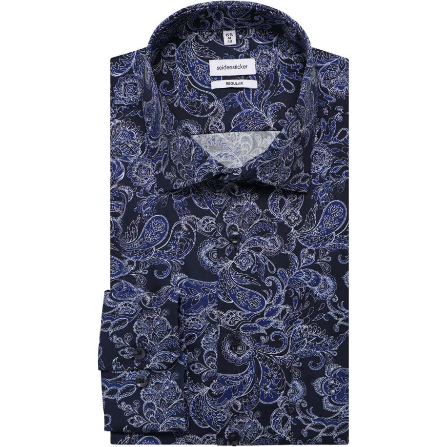 Seidensticker Overhemd donkerblauw, Motief Blauw