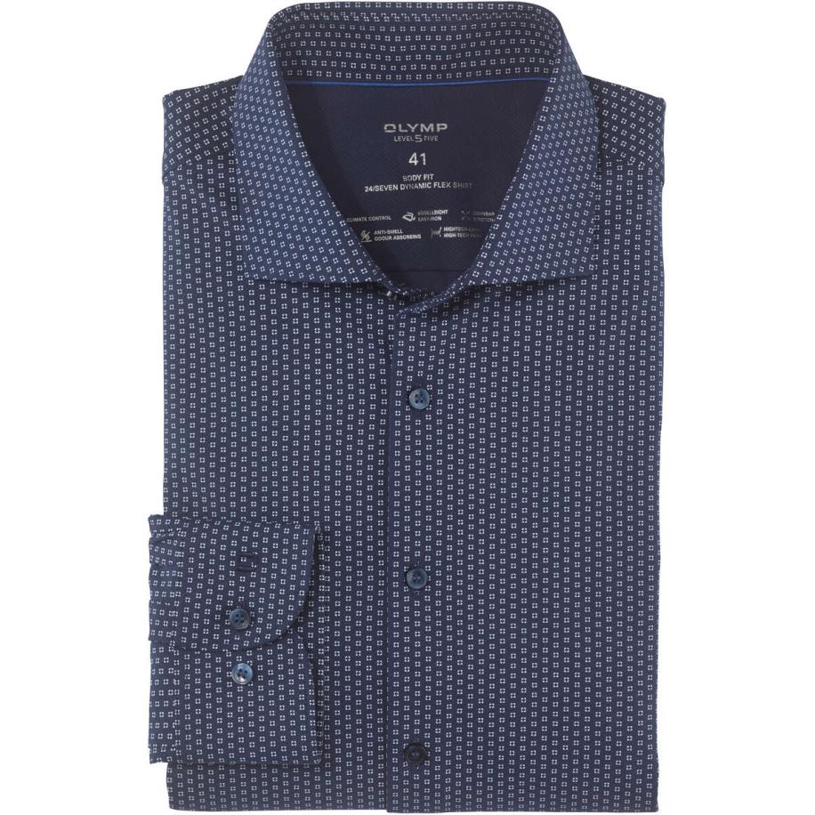 OLYMP Level Five 24/Seven Dynamic Flex Overhemd marine/wit, Motief Multicolor