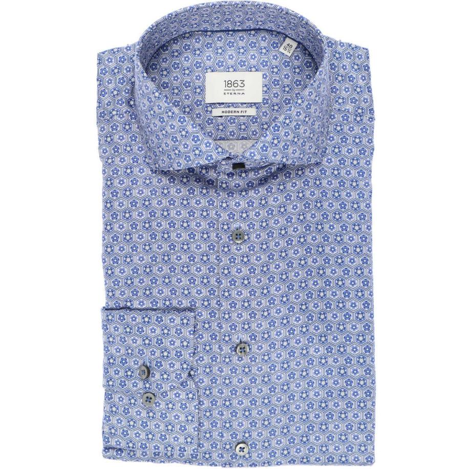 ETERNA 1863 Overhemd middenblauw, Bedrukt Blauw