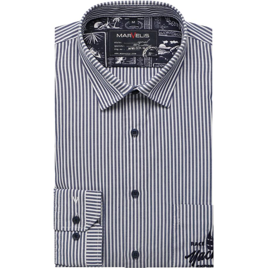 Marvelis Casual Overhemd marine, Gestreept Blauw