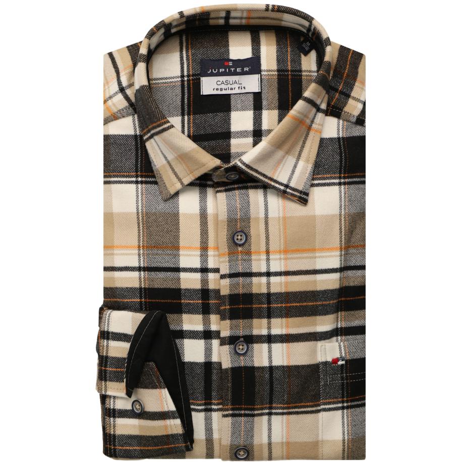 Jupiter Flanellen Overhemd beige, Ruit Bruin