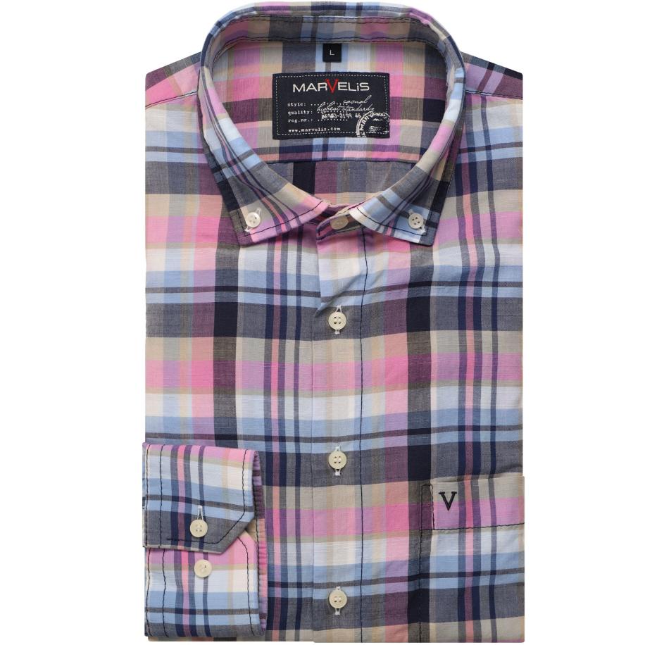 Marvelis Casual Overhemd roos, Ruit Rood