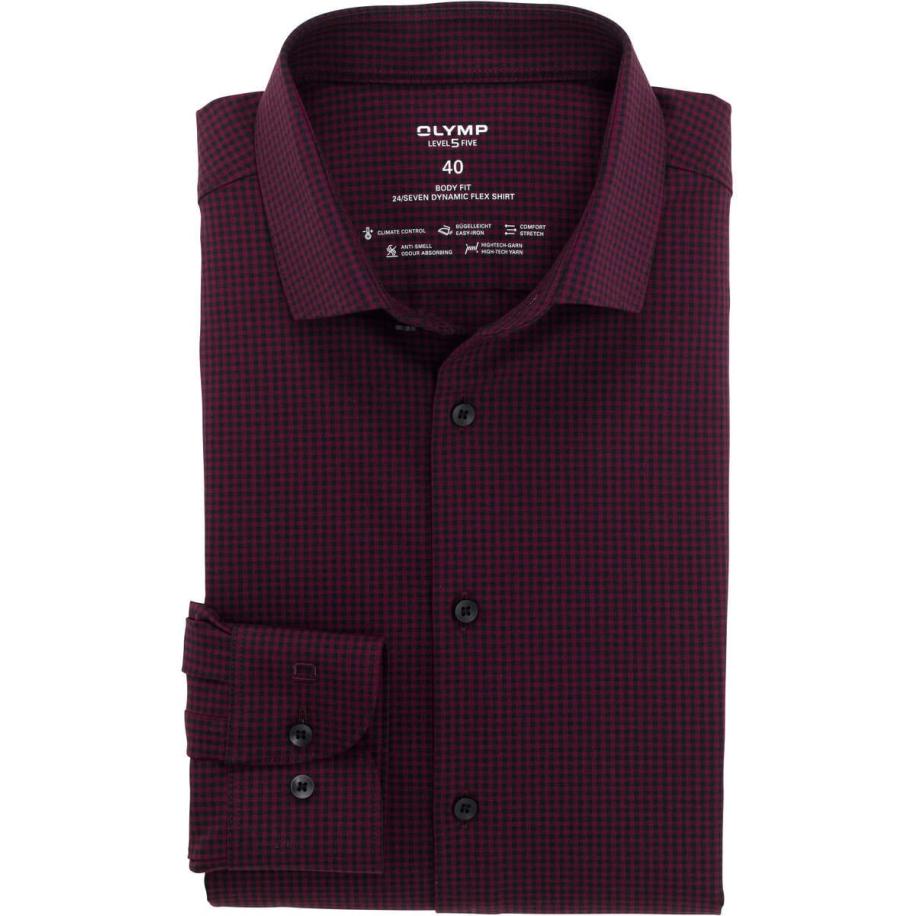 OLYMP Level Five 24/Seven Dynamic Flex Overhemd granaat, Ruit Rood
