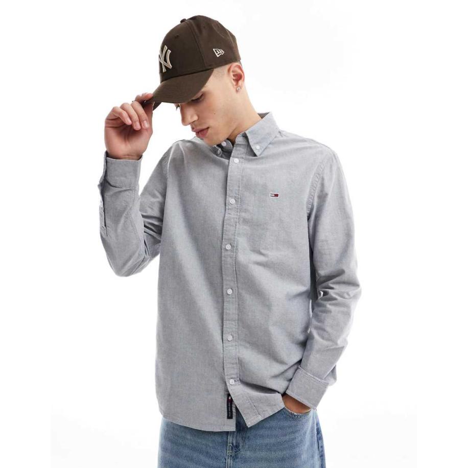 Tommy Jeans - Oxford overhemd met normale pasvorm in grijs-Marineblauw Blauw