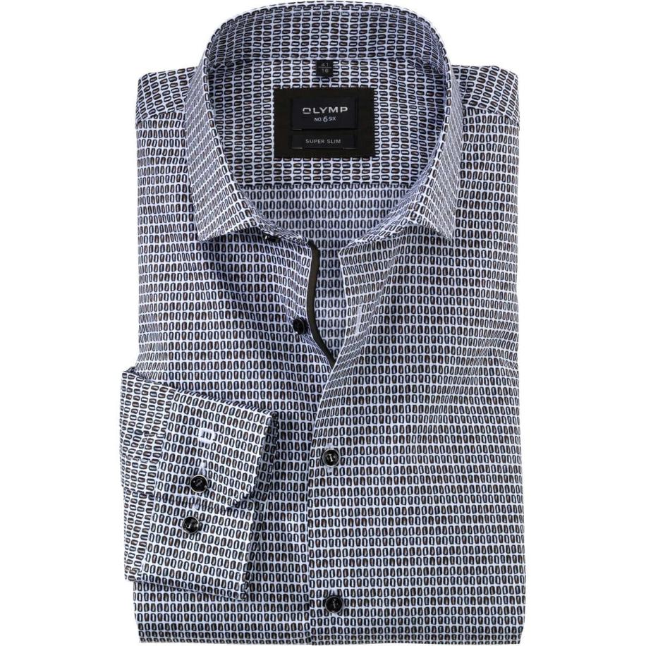 OLYMP No. Six Overhemd bruin/wit, Motief Multicolor