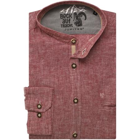 Jupiter Traditioneel overhemd donkerrood, Effen