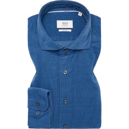 ETERNA 1863 ribfluwelen overhemd donkerblauw, Effen
