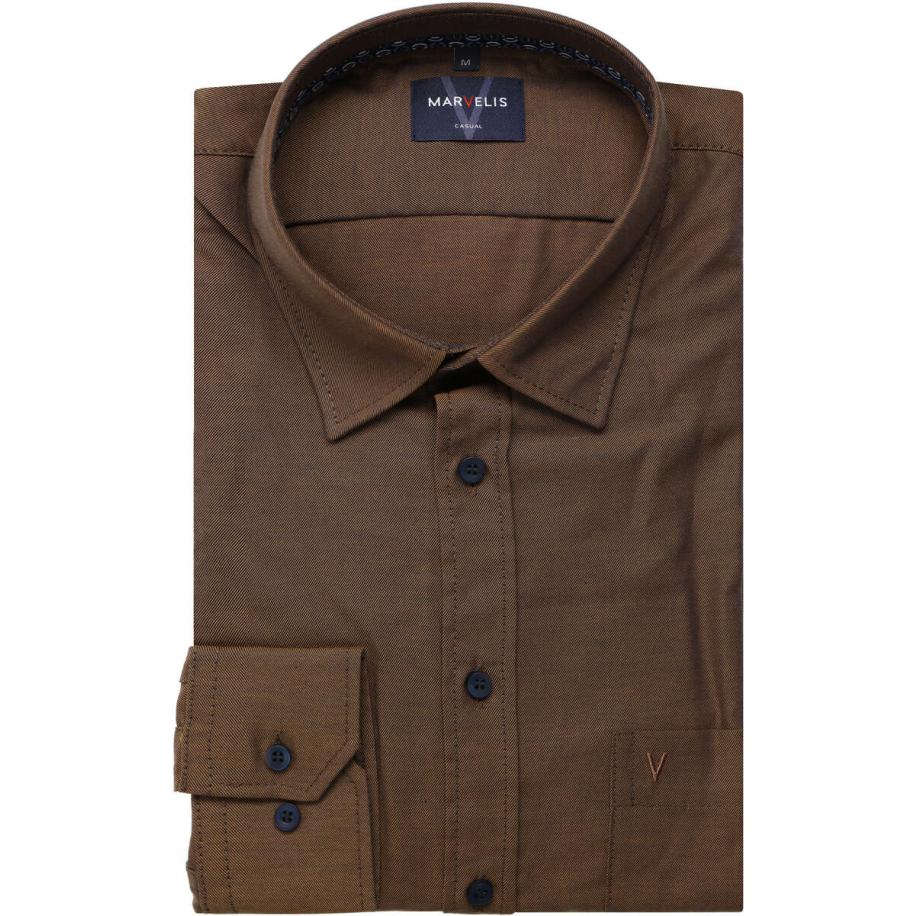 Marvelis Casual Overhemd bruin, Faux-uni Bruin